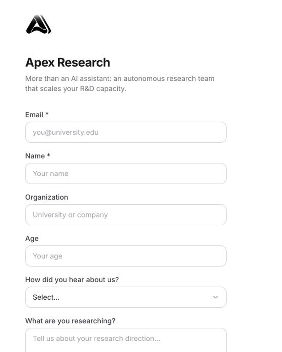 Apex Research waitlist page preview